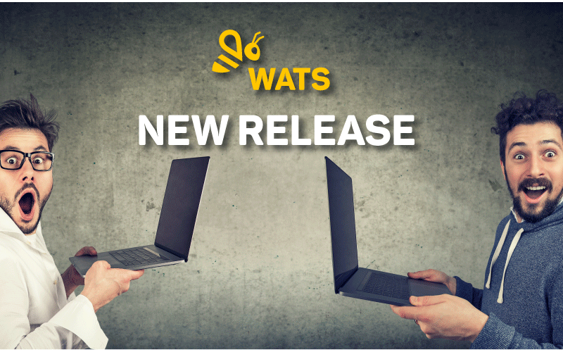 Picture of two men with pc's and the text: WATS New Release